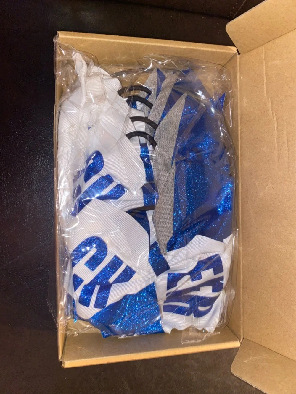 New 12-Pack Blue & White Glitter Cheerleading Hair Bows w/Elastic 💙🤍